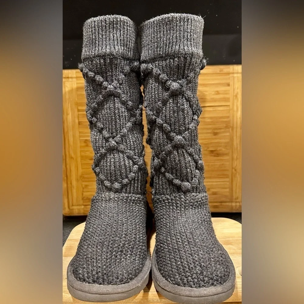 UGG Argyle Cable Knit Sock Boots Gray Charcoal Ankle Booties 6 - Picture 6 of 7